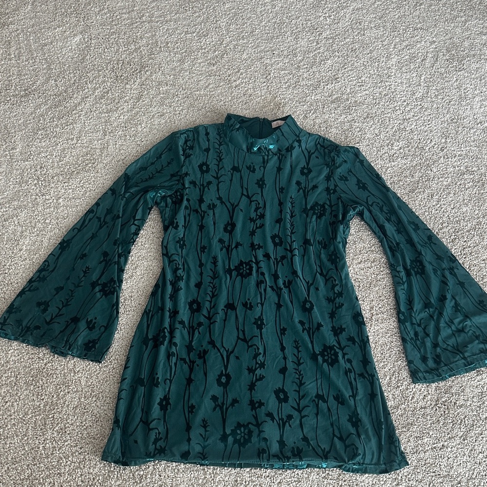 Hutch Teal Green Floral Velvet Mini Dress